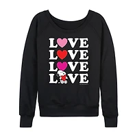 Peanuts Snoopy Love Stacked Womens Boat Neck Long Sleeve Classic Fit Graphic T-Shirt