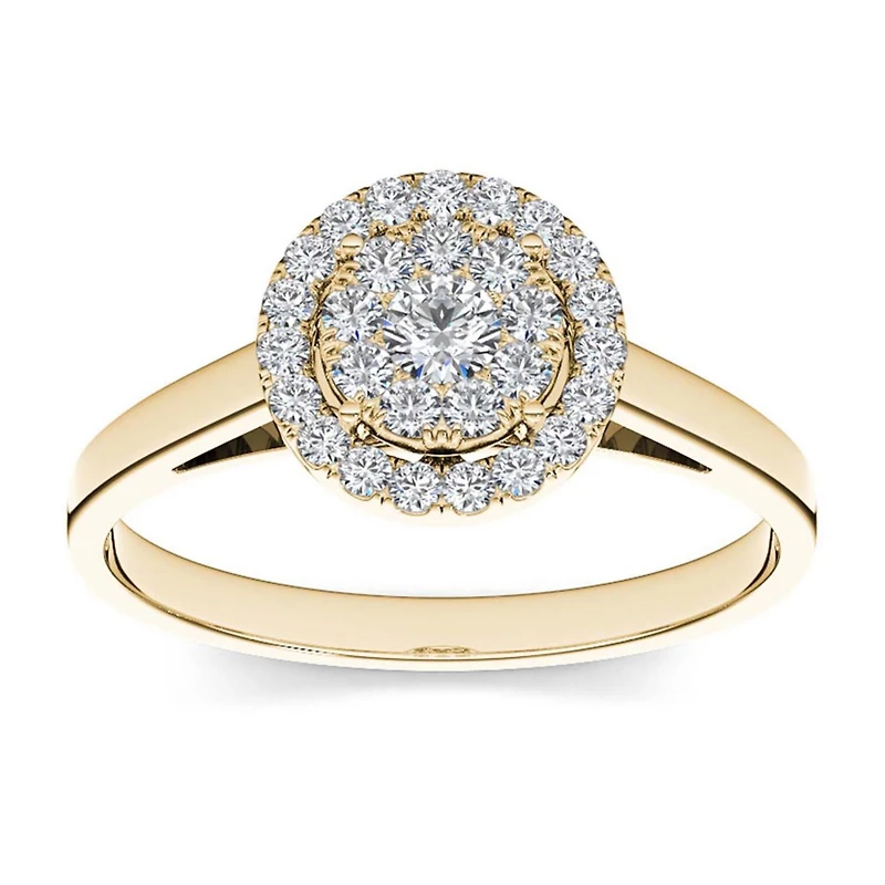1/3 CT.T.W. Natural Diamond 10K Yellow Gold Round Cluster Engagement Ring