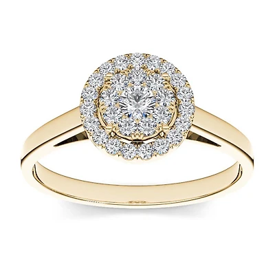 1/3 CT.T.W. Natural Diamond 10K Yellow Gold Round Cluster Engagement Ring