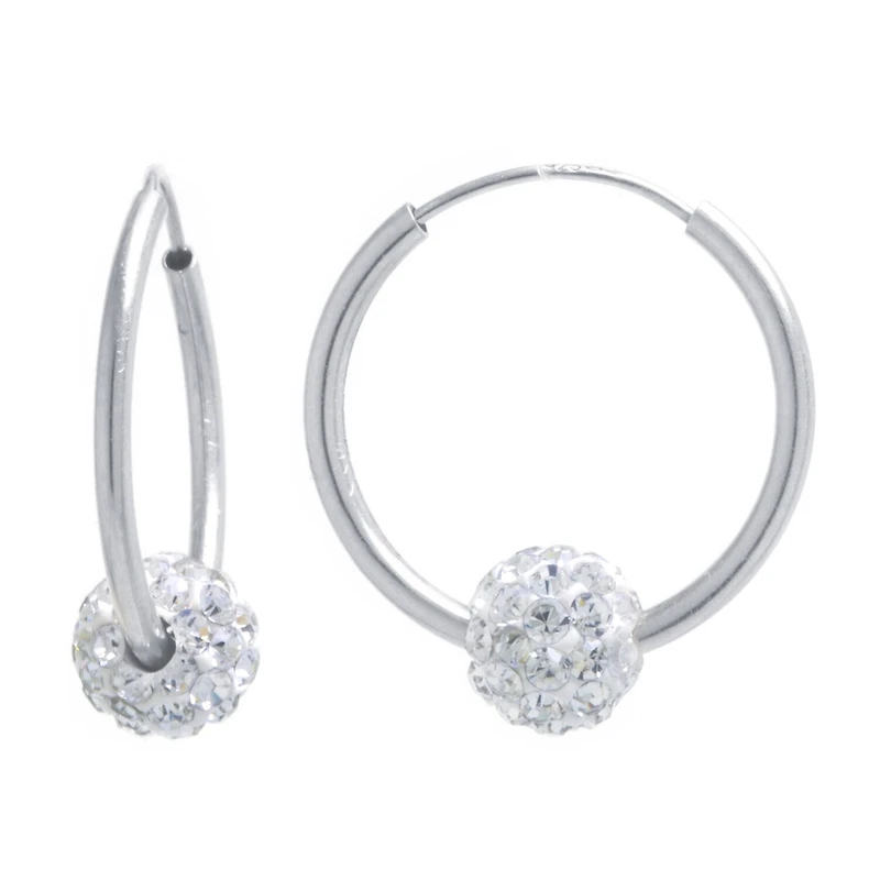 Silver Treasures Womens Red Crystal Sterling Silver 16mm Hoop Earrings