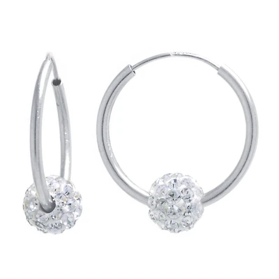 Silver Treasures Womens Red Crystal Sterling Silver 16mm Hoop Earrings