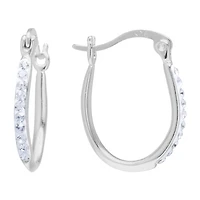 Silver Treasures Womens Crystal Sterling Silver 18mm Hoop Earrings