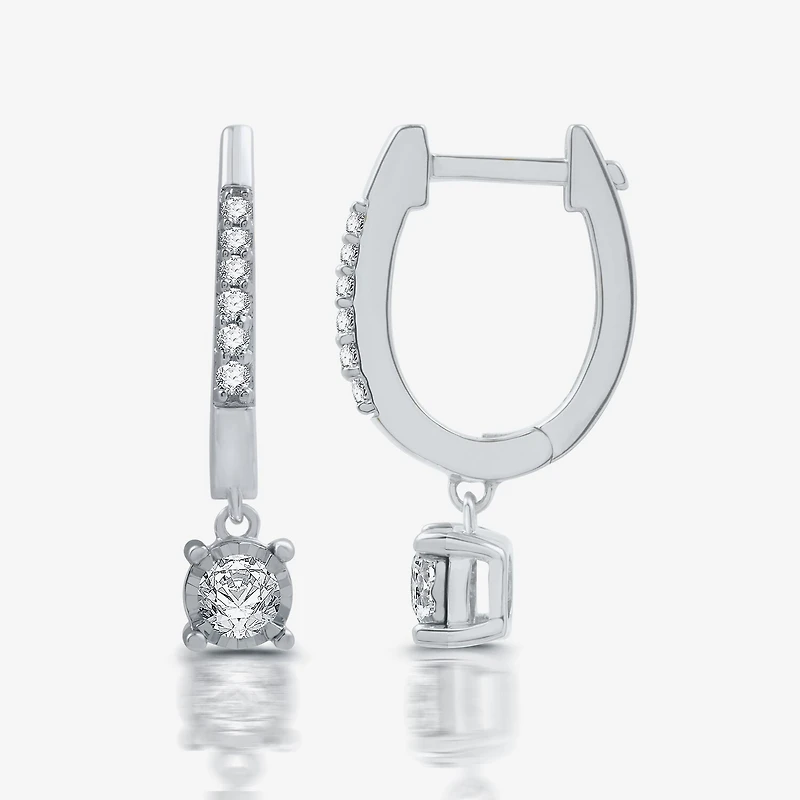 Ever Star (H-I / Si1-I1) Womens 1/2 CT. T.W. Lab Grown White Diamond 10K Gold 21mm Round Hoop Earrings