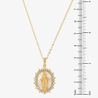 Miraculous Medal Womens White Mother Of Pearl 14K Gold Over Silver Oval 20 Inch Pendant Necklace