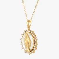 Miraculous Medal Womens White Mother Of Pearl 14K Gold Over Silver Oval 20 Inch Pendant Necklace