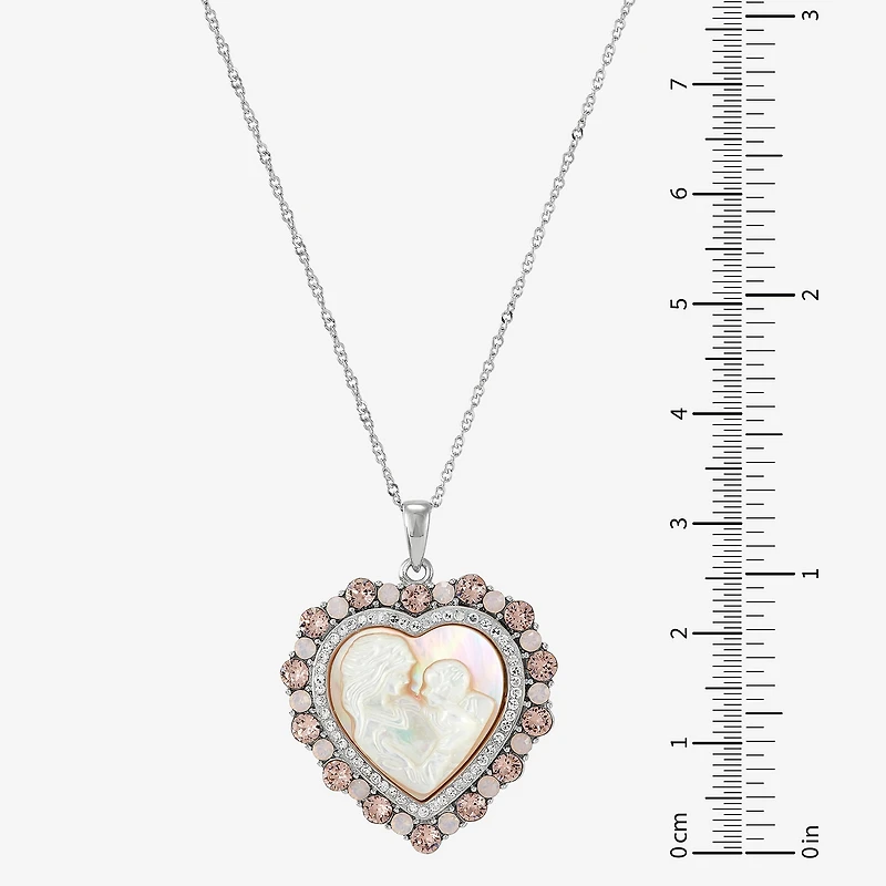 Womens Pink Mother Of Pearl Sterling Silver Cameo Heart 18 Inch Pendant Necklace