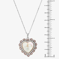 Womens Pink Mother Of Pearl Sterling Silver Cameo Heart 18 Inch Pendant Necklace