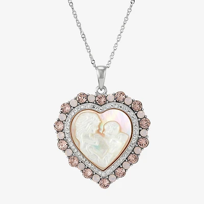 Womens Pink Mother Of Pearl Sterling Silver Cameo Heart 18 Inch Pendant Necklace