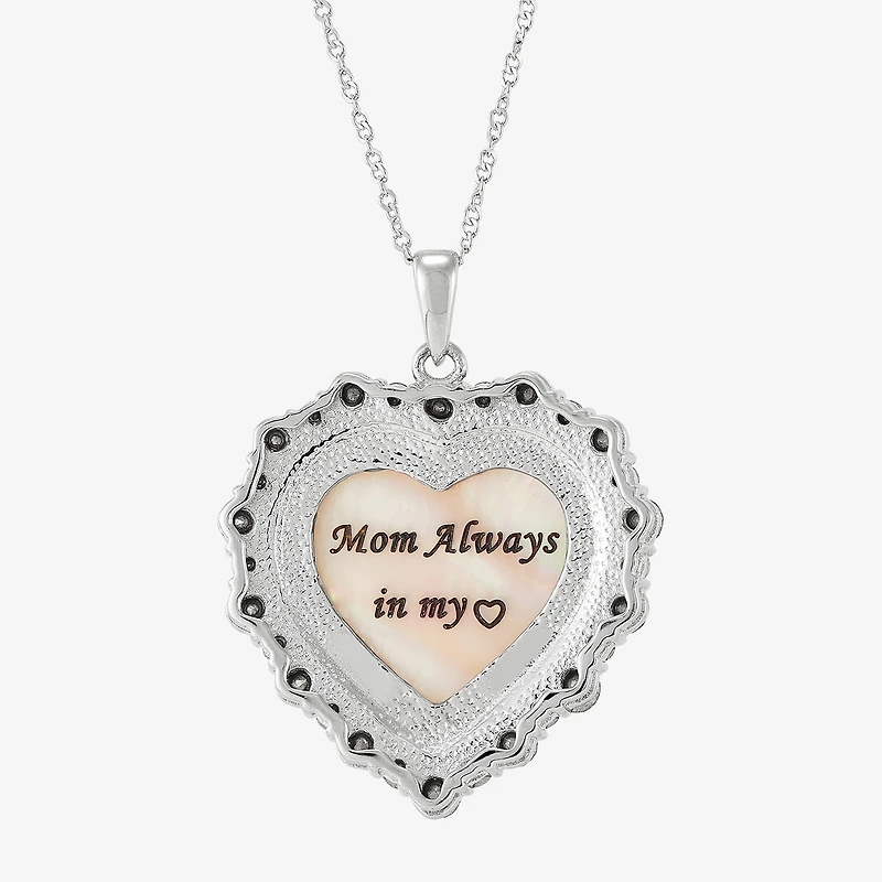 Womens Pink Mother Of Pearl Sterling Silver Cameo Heart 18 Inch Pendant Necklace