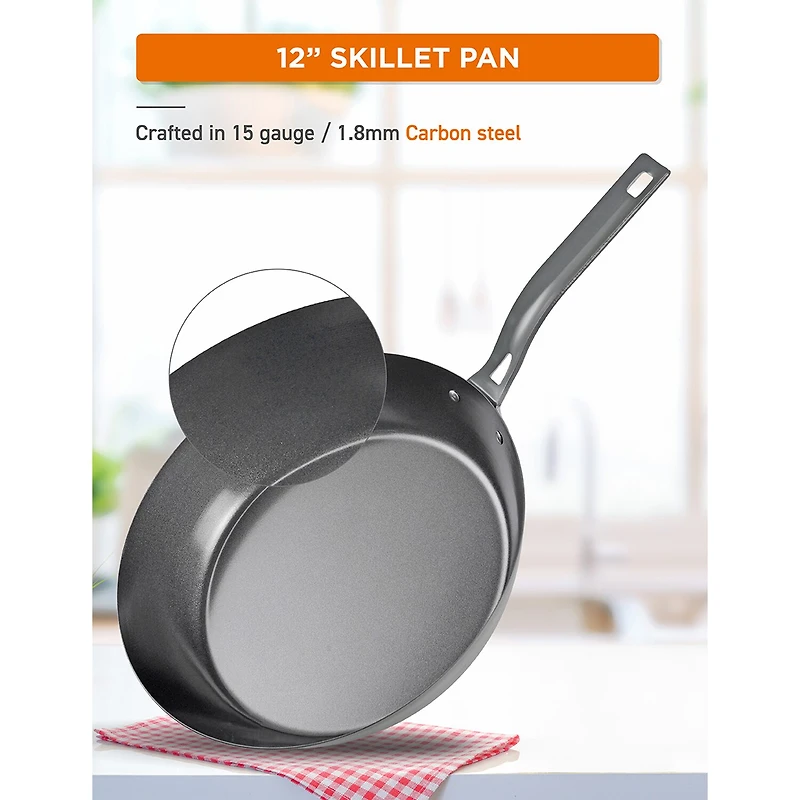 Commercial Chef Carbon 12 Inch Non-Stick Steel Skillet