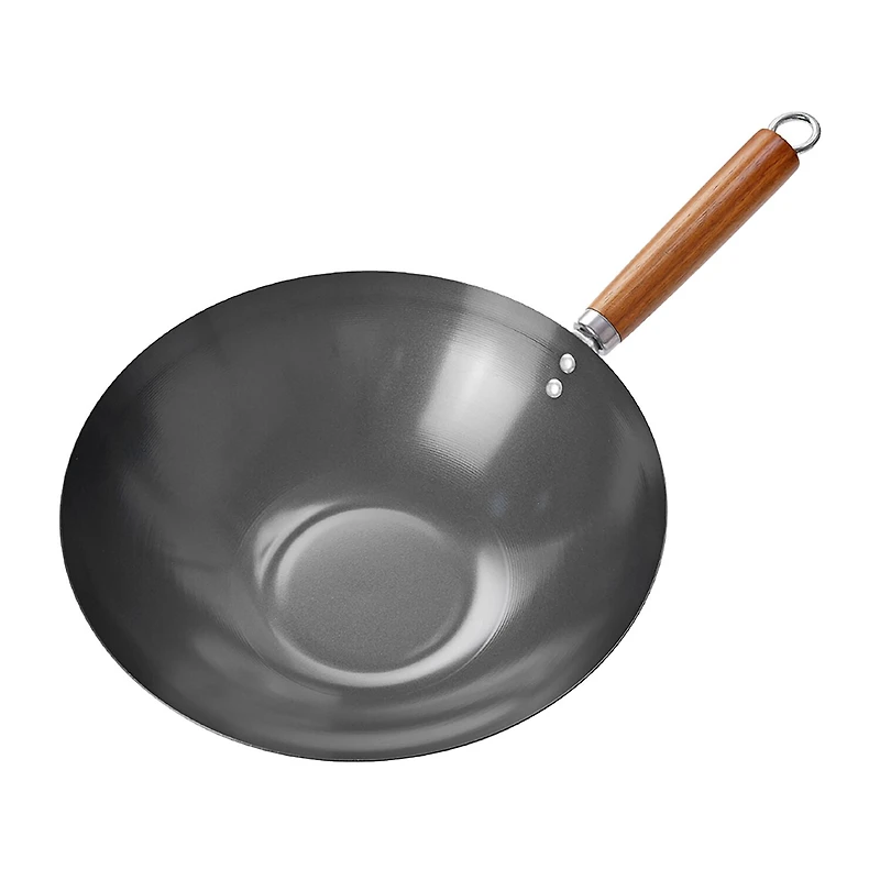 Commercial Chef Carbon With Wood Handle 12 Inch Non-Stick Steel Wok