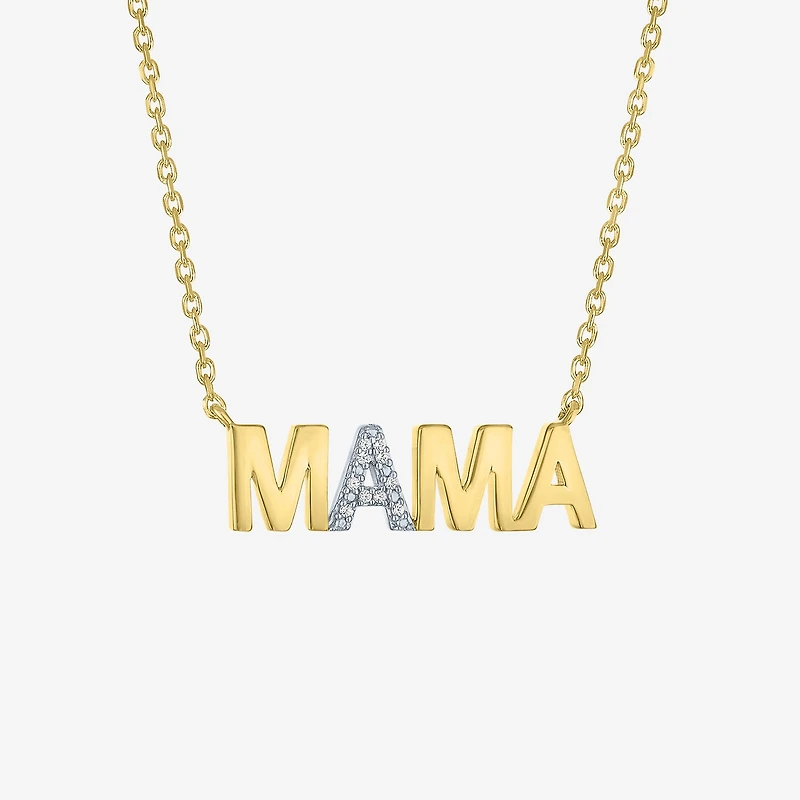 "Mama" (G-H / I1-I2) Womens Diamond Accent Lab Grown White Diamond 10K Gold 18 Inch Pendant Necklace