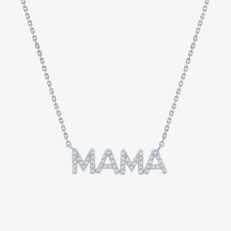 "Mama" (G-H / I1-I2) Womens 1/10 CT. T.W. Lab Grown White Diamond Sterling Silver 16 Inch Pendant Necklace