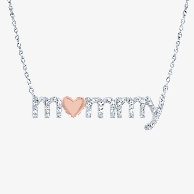 "Mommy" (G-H / I1-I2) Womens 1/10 CT. T.W. Lab Grown White Diamond 14K Rose Gold Over Silver Sterling Silver Heart 18 Inch Pendant Necklace