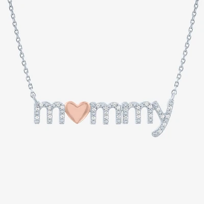 "Mommy" (G-H / I1-I2) Womens 1/10 CT. T.W. Lab Grown White Diamond 14K Rose Gold Over Silver Sterling Silver Heart 18 Inch Pendant Necklace