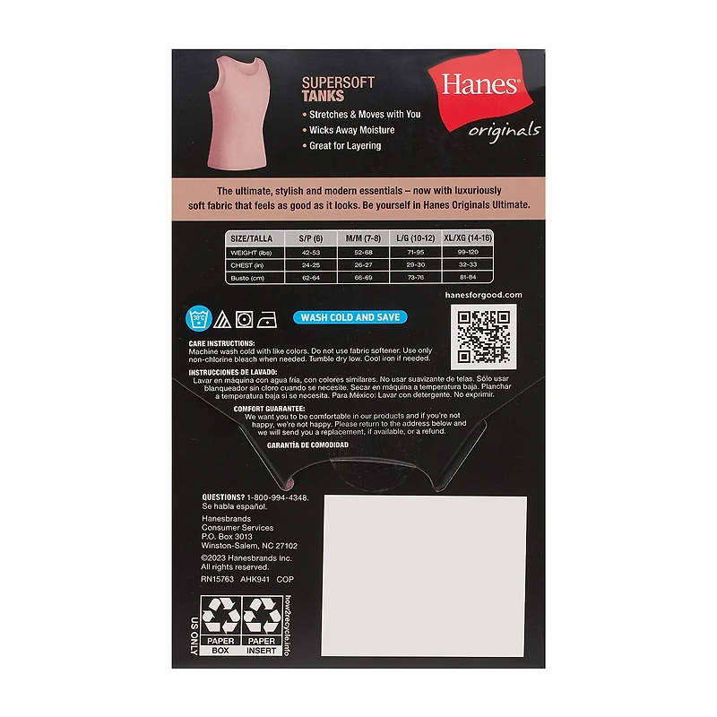 Hanes Originals Supersoft Little & Big Kid Girls U Neck Sleeveless 4 Pack Tank