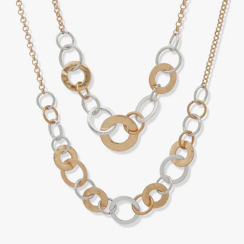 a.n.a Two Tone Hammered Womens 16 Inch Collar Necklace