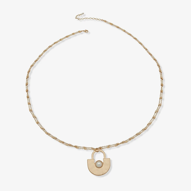 a.n.a Two Tone Hammered Womens 32 Inch Pendant Necklace