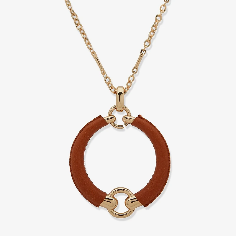 Worthington Gold Tone Cognac Leather Womens 34 Inch Pendant Necklace