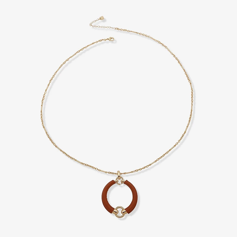 Worthington Gold Tone Cognac Leather Womens 34 Inch Pendant Necklace