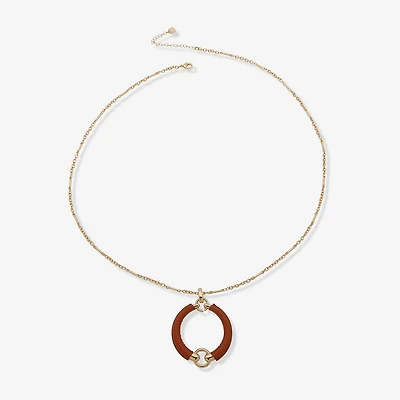 Worthington Gold Tone Cognac Leather Womens 34 Inch Pendant Necklace