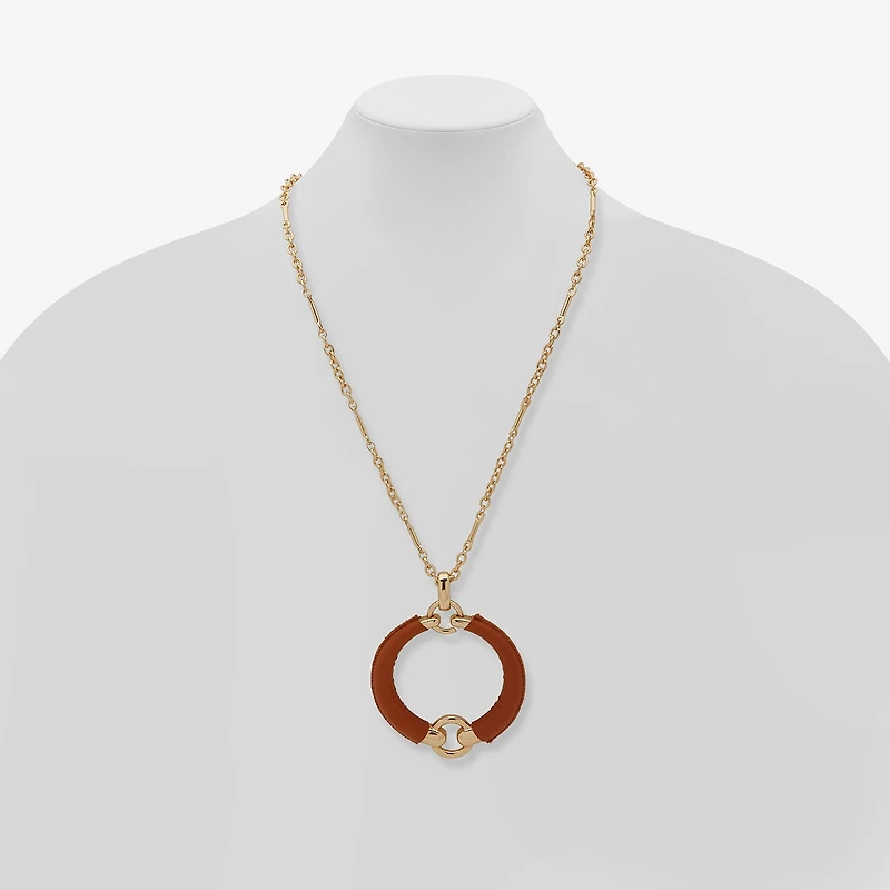 Worthington Gold Tone Cognac Leather Womens 34 Inch Pendant Necklace
