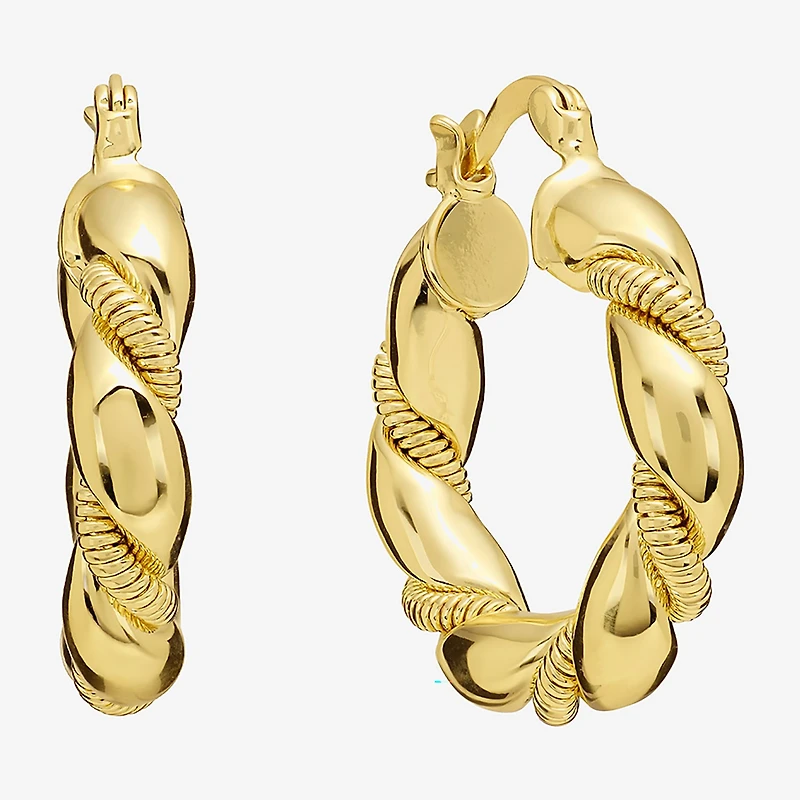 Silver Reflections Twisted Womens 14K Gold Over Brass 28.1mm Hoop Earrings