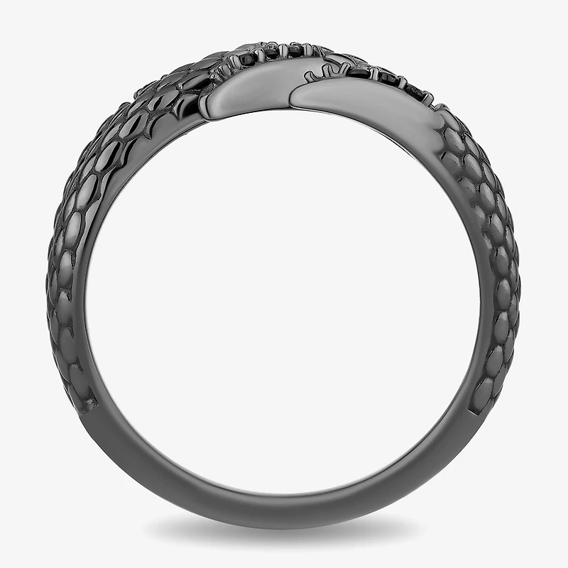 Enchanted Disney Fine Jewelry Womens 1/10 CT. T.W. Natural Black Diamond Sterling Silver Maleficent Bypass Cocktail Ring