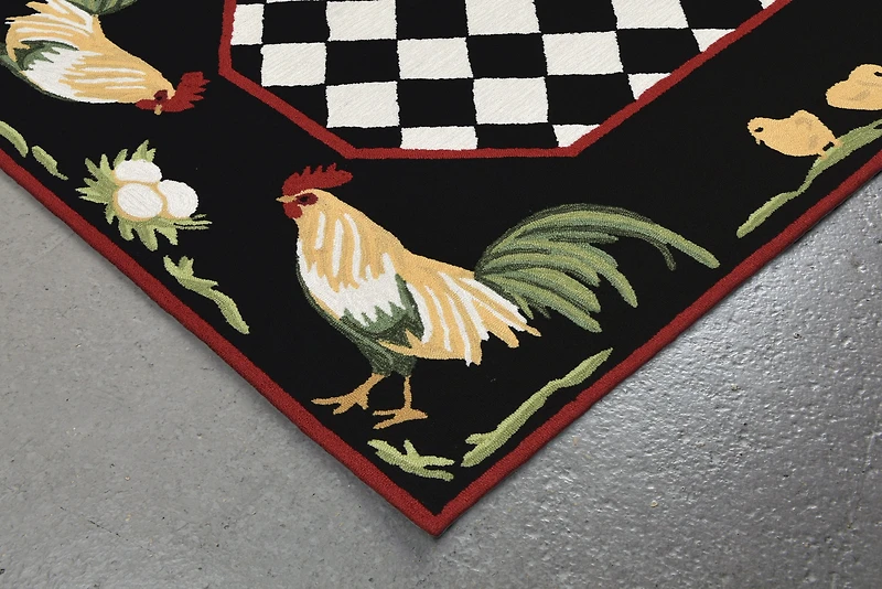 Liora Manne Frontporch Rooster Indoor/Outdoor Runner Rug Black