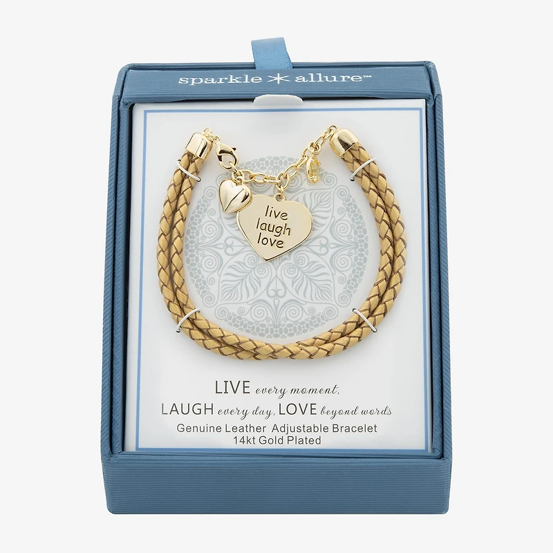 Sparkle Allure Leather Womens Yellow Cubic Zirconia 14K Gold Over Brass Heart Charm Bracelet