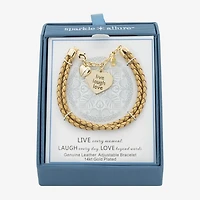 Sparkle Allure Leather Womens Yellow Cubic Zirconia 14K Gold Over Brass Heart Charm Bracelet
