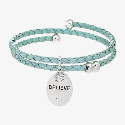 Sparkle Allure Blue Leather Coil Believe Womens Cubic Zirconia Pure Silver Over Brass Wrap Bracelet