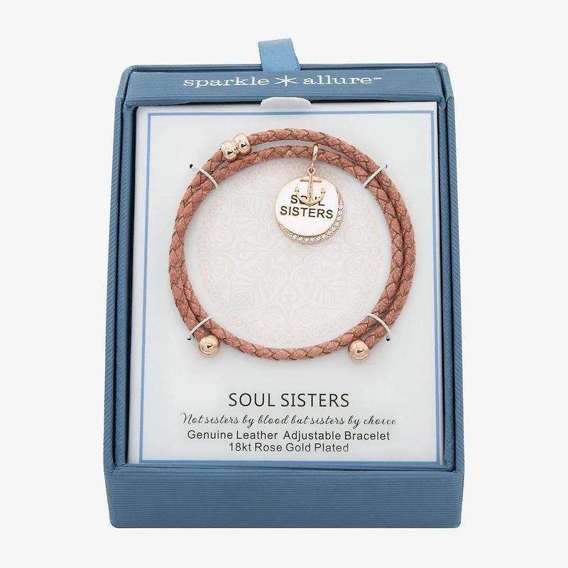 Sparkle Allure Pink Leather Coil Soul Sister Womens Cubic Zirconia 18K Gold Over Brass Wrap Bracelet