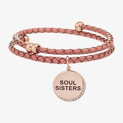 Sparkle Allure Pink Leather Coil Soul Sister Womens Cubic Zirconia 18K Gold Over Brass Wrap Bracelet