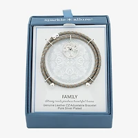 Sparkle Allure Grey Leather Coil Tree Of Life Womens Cubic Zirconia Pure Silver Over Brass Wrap Bracelet