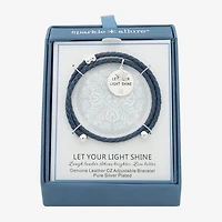 Sparkle Allure Navy Blue Leather Coil Womens Cubic Zirconia Pure Silver Over Brass Wrap Bracelet