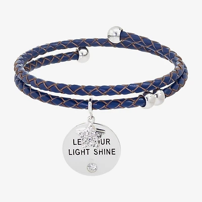 Sparkle Allure Navy Blue Leather Coil Womens Cubic Zirconia Pure Silver Over Brass Wrap Bracelet