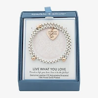 Sparkle Allure White Leather Coil Womens Cubic Zirconia 18K Rose Gold Over Brass Wrap Bracelet