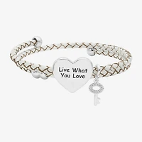 Sparkle Allure White Leather Coil Womens Cubic Zirconia Pure Silver Over Brass Wrap Bracelet