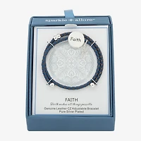 Sparkle Allure Leather Coil Faith Womens Cubic Zirconia Pure Silver Over Brass Wrap Bracelet