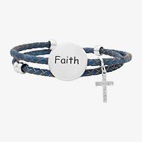Sparkle Allure Leather Coil Faith Womens Cubic Zirconia Pure Silver Over Brass Wrap Bracelet