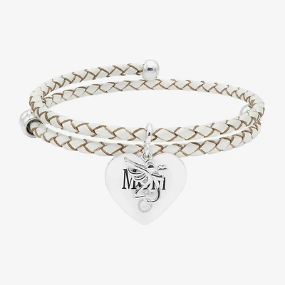 Sparkle Allure White Leather Coil Mom Womens Cubic Zirconia Pure Silver Over Brass Wrap Bracelet