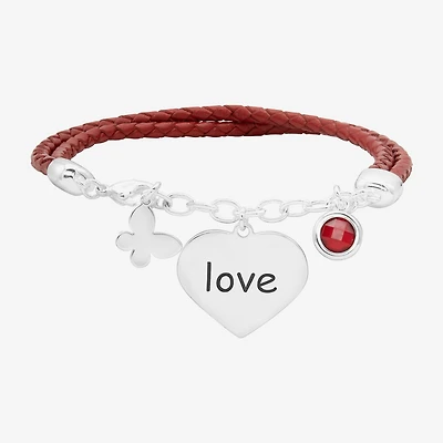 Sparkle Allure White Leather Love Womens Cubic Zirconia Pure Silver Over Brass Butterfly Heart Charm Bracelet