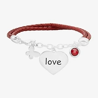 Sparkle Allure White Leather Love Womens Cubic Zirconia Pure Silver Over Brass Butterfly Heart Charm Bracelet