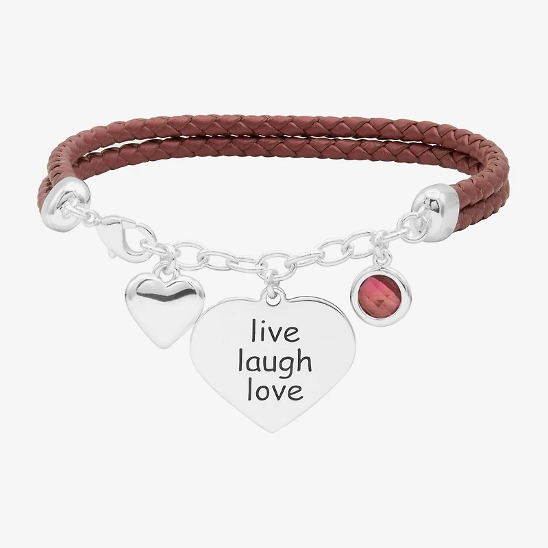 Sparkle Allure Leather Womens Yellow Cubic Zirconia 14K Gold Over Brass Heart Charm Bracelet
