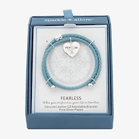 Sparkle Allure Blue Leather Coil Fearless Womens Cubic Zirconia Pure Silver Over Brass Wrap Bracelet