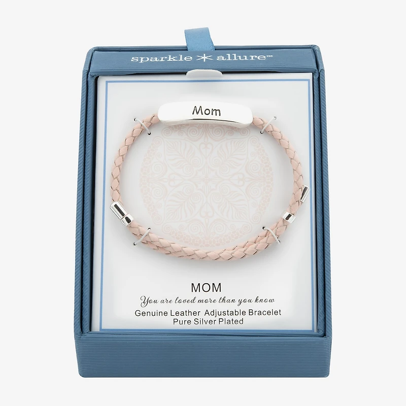 Sparkle Allure Pink Leather Mom Womens Bar Bolo Bracelet