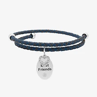 Sparkle Allure Navy Blue Leather Coil Best Friend Womens Cubic Zirconia Pure Silver Over Brass Heart Oval Charm Bracelet