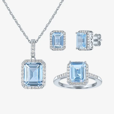 Womens Simulated Blue Aquamarine Sterling Silver 3-pc. Jewelry Set