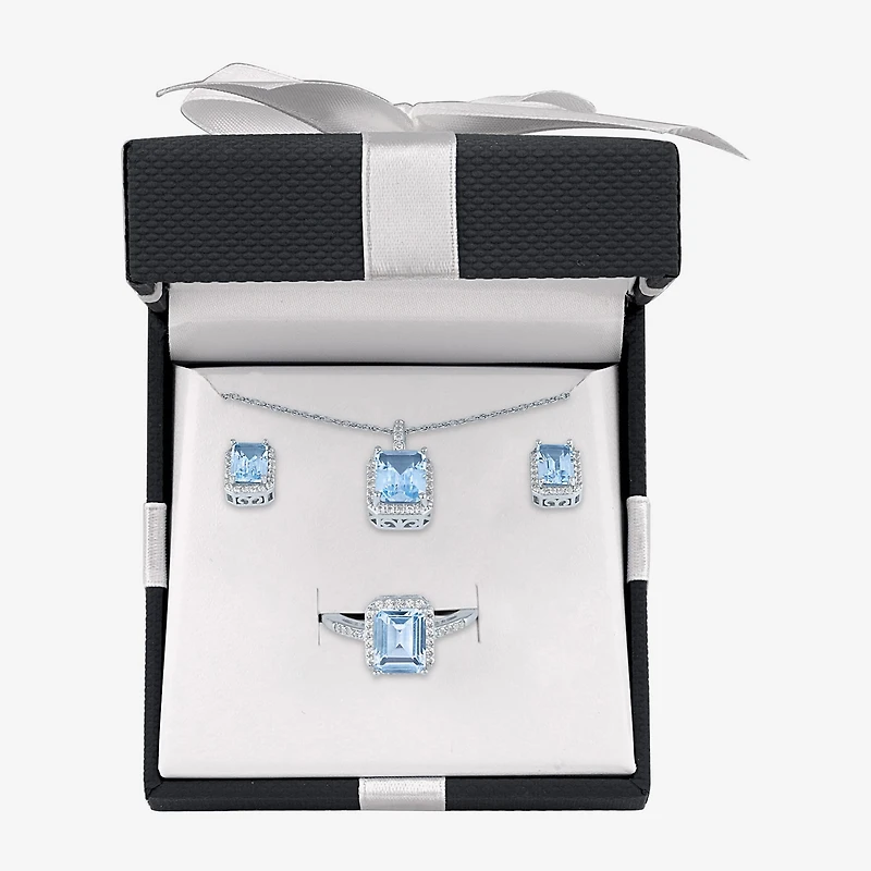 Womens Simulated Blue Aquamarine Sterling Silver 3-pc. Jewelry Set